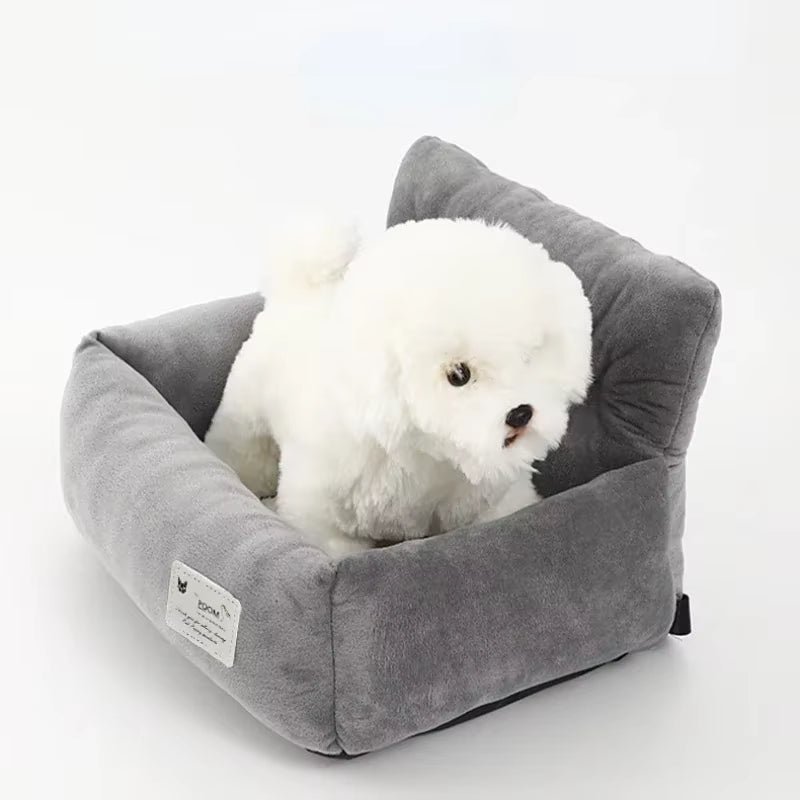 Gray Pet Car Seat for Dogs Cats, Comfortable & Secure Travel Pet Bed with Adjustable Straps, Soft Plush Pet Carrier Seat
