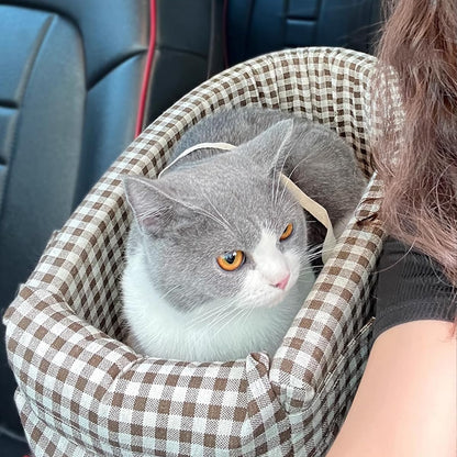 Pet Car Dog Kennel, Universal Dog & Cat Car Seat Cushion, Central Control Pet Bag for Travel, Comfortable and Secure Pet Outing Carrier (Pink, Coffee)