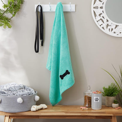 DII Microfiber Pet Bath Towel with Embroidered Paw Print, 44X27.5, Ultra-Absorbent & Machine Washable for Small, Medium, Large Dogs and Cats-Green