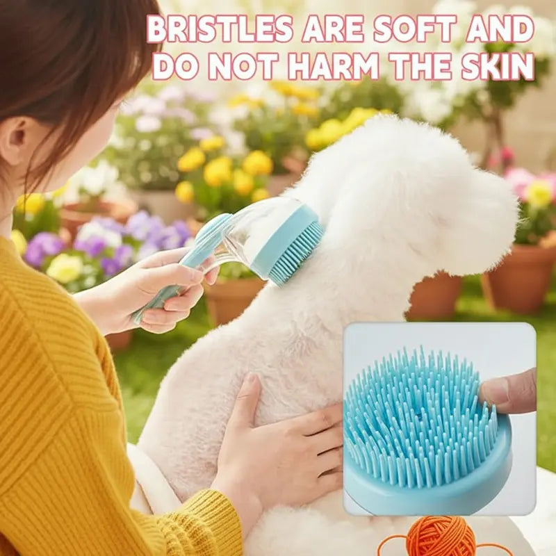 Universal 2-In-1 Pet Bath Brush - Ergo Grip, Plastic Body, Built-In Soap Dispenser, 8In×3In×4In Massage Aid, Reduces Shed While Washing, Boosts Blood Circulation for Dogs & Cats (Home Supplies)