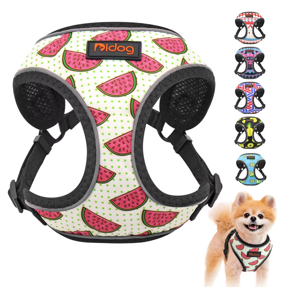 Nylon Reflective Dog Cat Harness Vest Printed French Bulldog Harness Puppy Small Medium Dogs Cats Harness for Chihuahua Walking