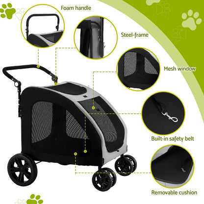 Pet Stroller, Dual Capacity Cat Dog Carrier Backpack Travel Strollers