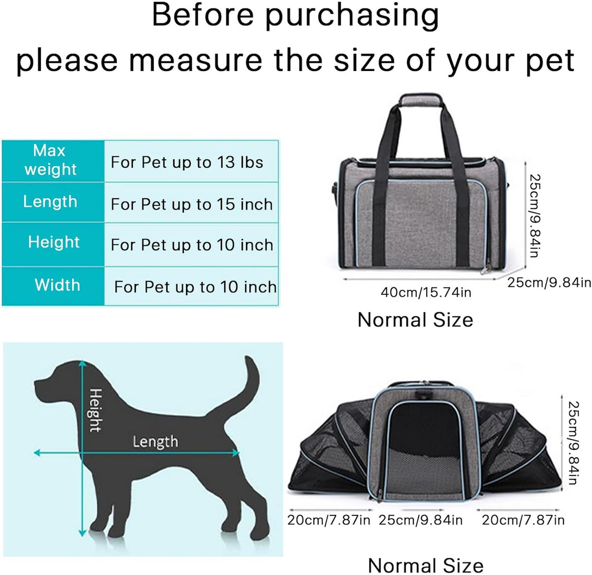 Expandable Pet Carrier, Airline Approved Pet Carrier, Pet Backpack Carrier,For Dog, Cat, Puppy, Kittens Travel Friendly with Comfortable Fleece Bed