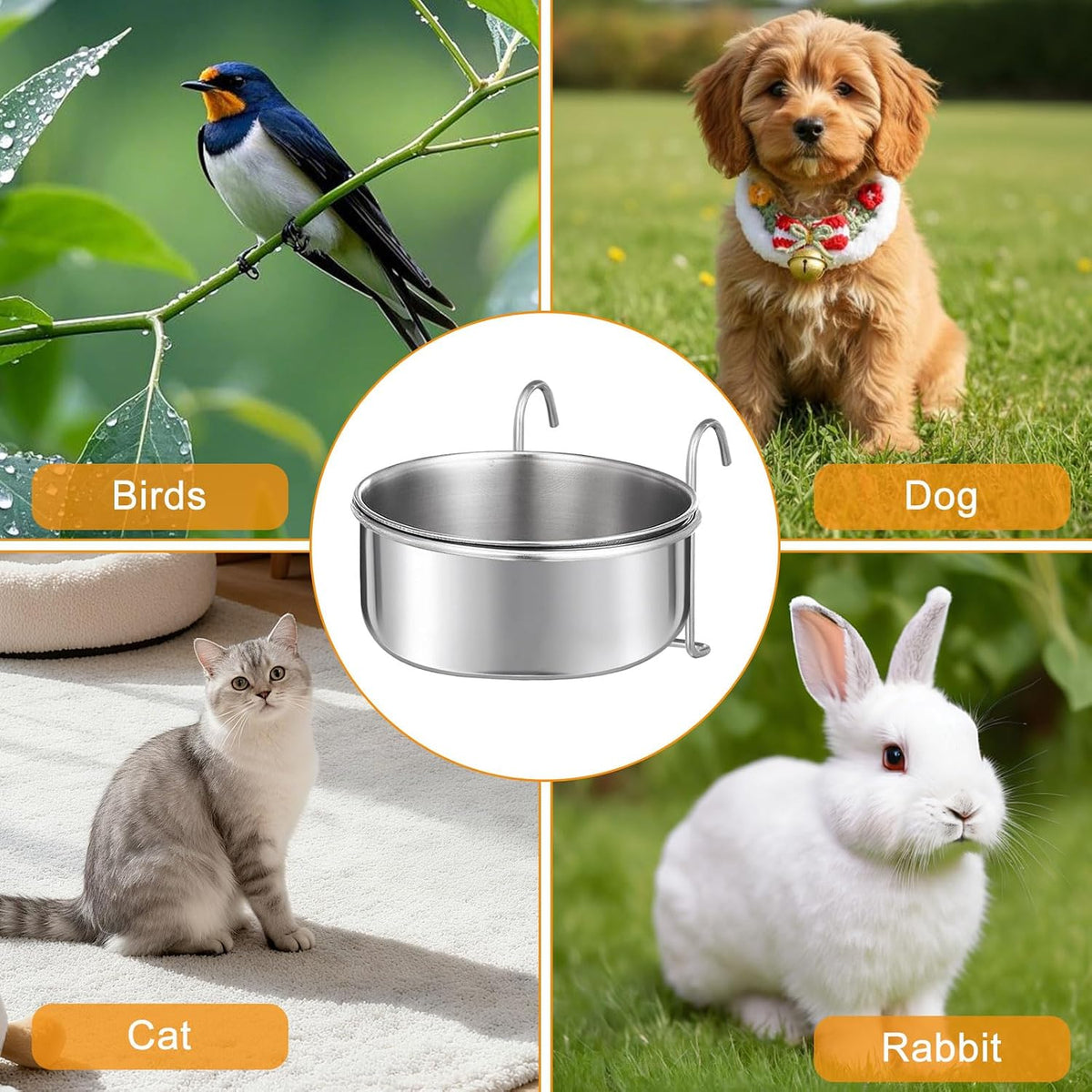 Pet Bowl, Hanging Pet Bowl Sturdy Durable Stainless, Steel Dog Bowls