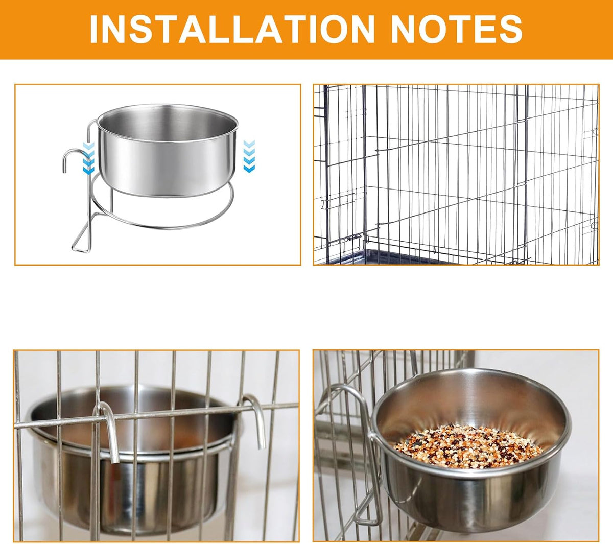 Pet Bowl, Hanging Pet Bowl Sturdy Durable Stainless, Steel Dog Bowls