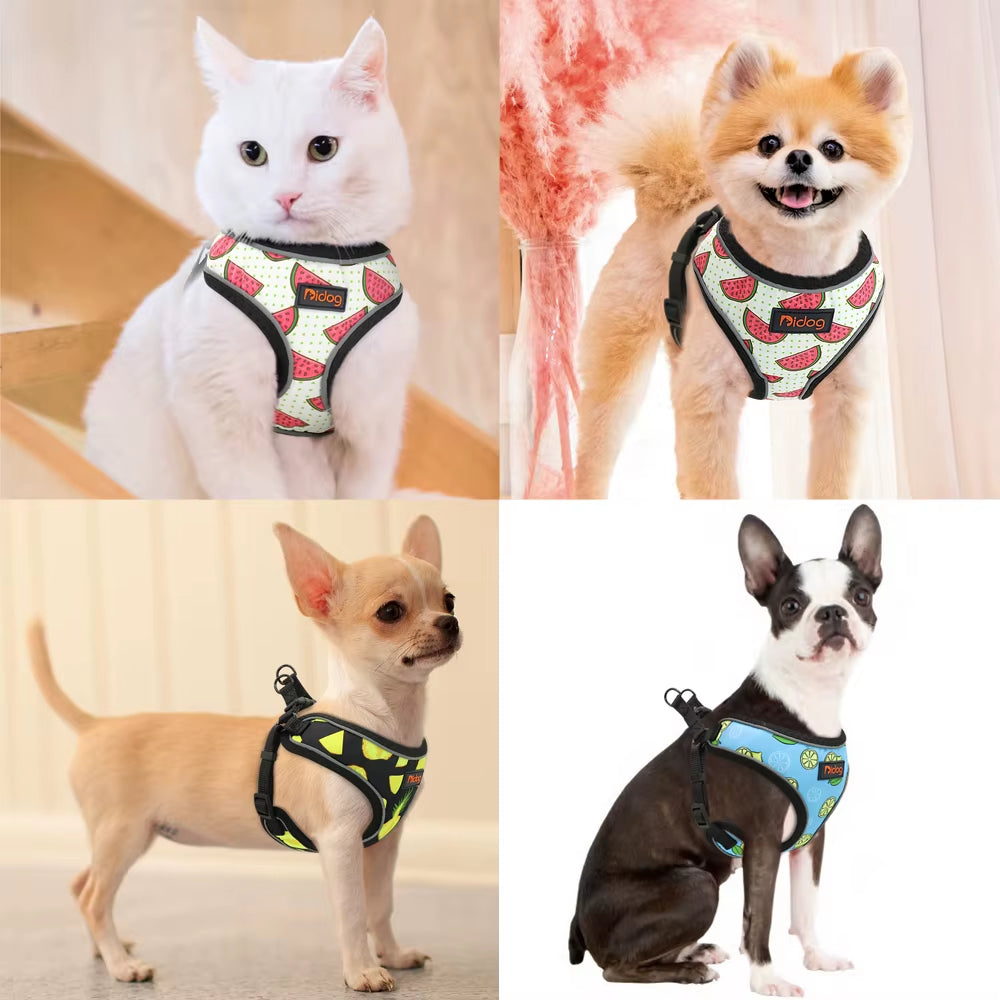 Nylon Reflective Dog Cat Harness Vest Printed French Bulldog Harness Puppy Small Medium Dogs Cats Harness for Chihuahua Walking