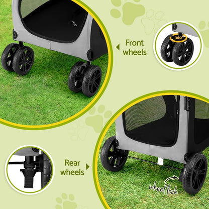 Pet Stroller, Dual Capacity Cat Dog Carrier Backpack Travel Strollers