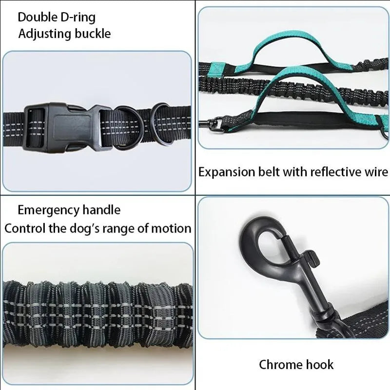 Retractable Hands Free Dog Leash for Running Double Handles Elastic Cord Reflective Large Dog Leash Pet Supplies