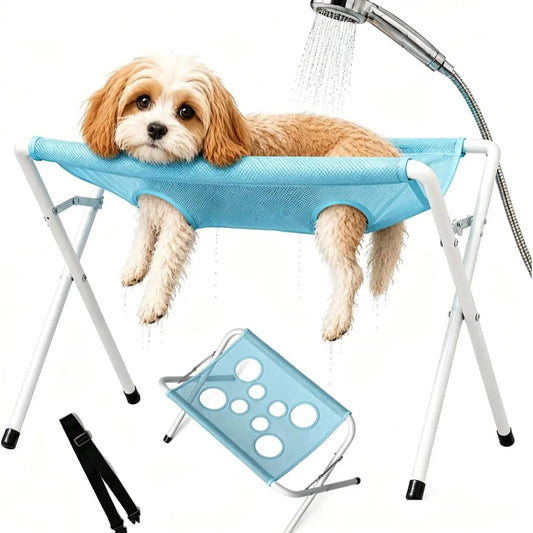 Breathable Mesh Dog Bath Hammock, Pet Grooming Stand with Safety Strap, Wash Support Rack for Cats and Dogs, Portable Bath Holder for Small and Medium Pets, Foldable Pet Supplies