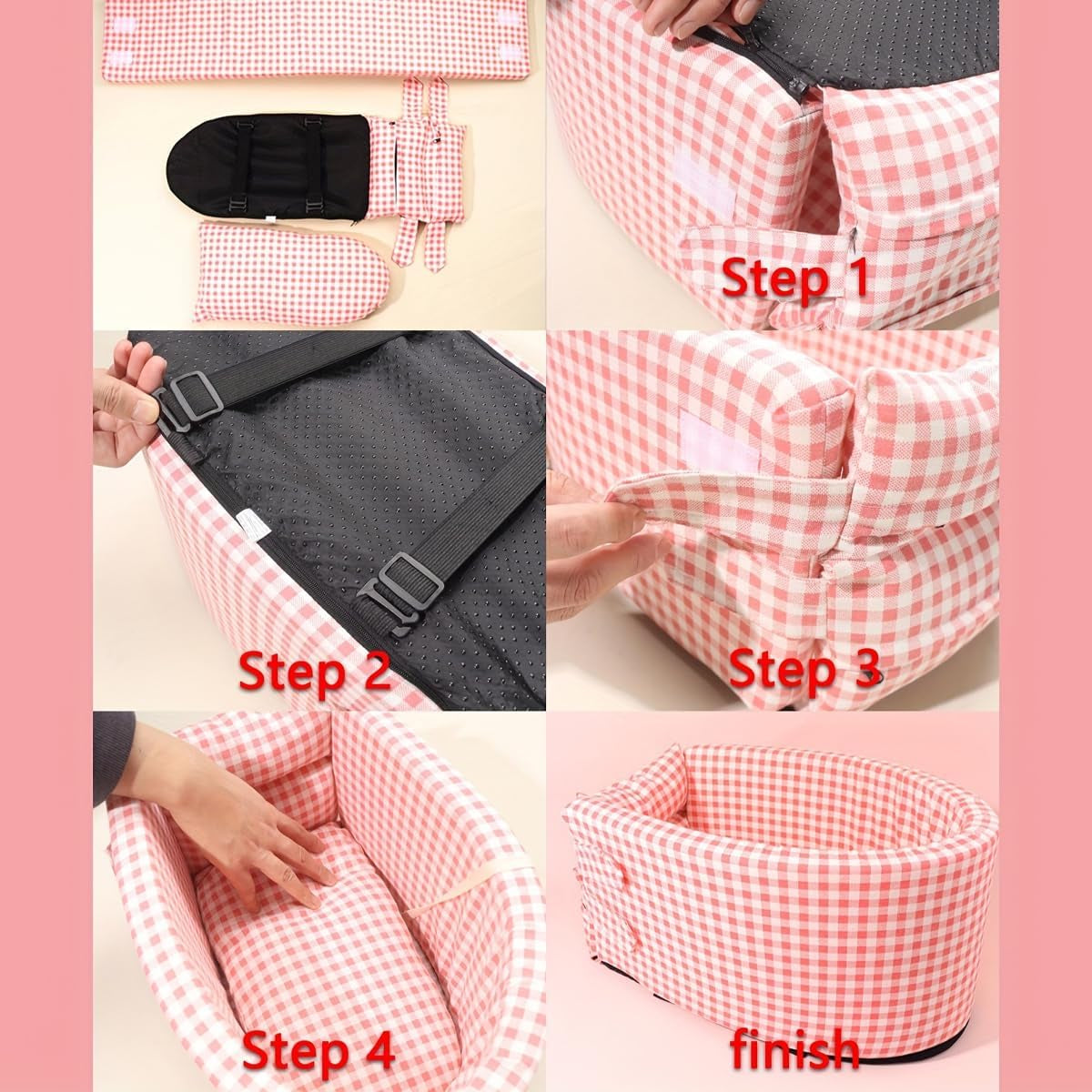 Pet Car Dog Kennel, Universal Dog & Cat Car Seat Cushion, Central Control Pet Bag for Travel, Comfortable and Secure Pet Outing Carrier (Pink, Coffee)