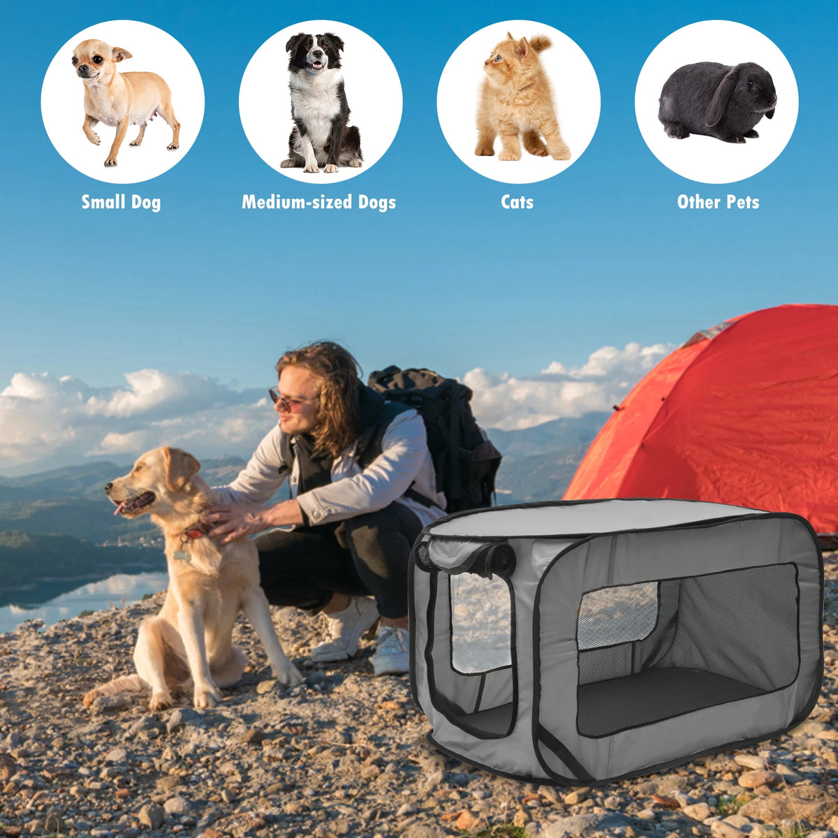Dog Travel Crate Portable Pop up Dog Crate with Zipper Mesh Door Foldable Small Dog Seat Kennel for Indoor Outdoor Puppy Cat