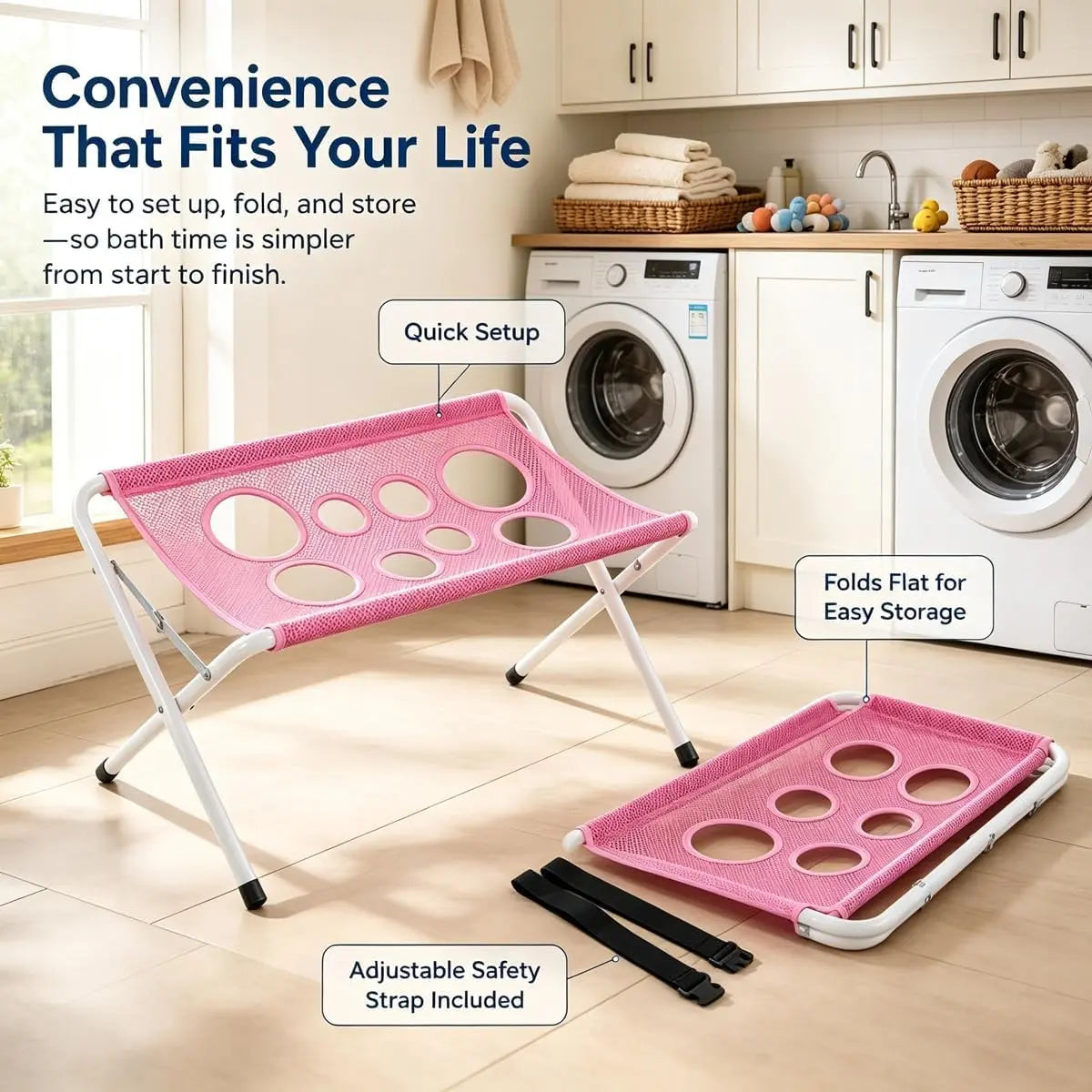 Breathable Mesh Dog Bath Hammock, Pet Grooming Stand with Safety Strap, Wash Support Rack for Cats and Dogs, Portable Bath Holder for Small and Medium Pets, Foldable Pet Supplies