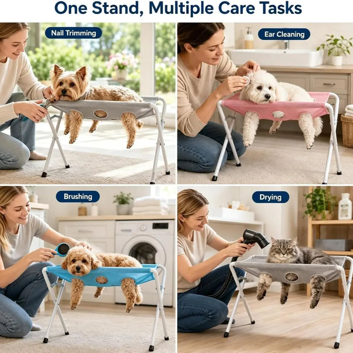 Breathable Mesh Dog Bath Hammock, Pet Grooming Stand with Safety Strap, Wash Support Rack for Cats and Dogs, Portable Bath Holder for Small and Medium Pets, Foldable Pet Supplies