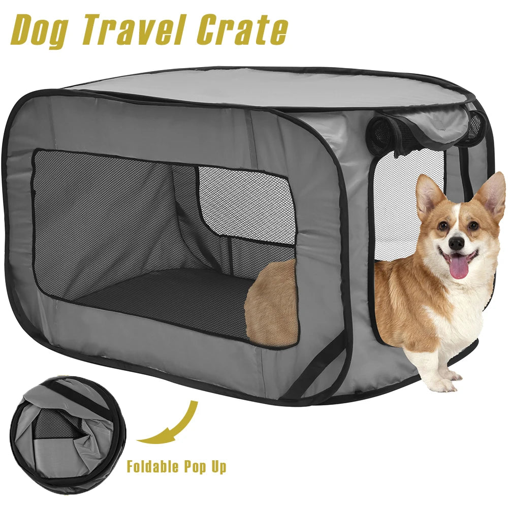 Dog Travel Crate Portable Pop up Dog Crate with Zipper Mesh Door Foldable Small Dog Seat Kennel for Indoor Outdoor Puppy Cat