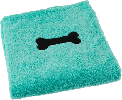 DII Microfiber Pet Bath Towel with Embroidered Paw Print, 44X27.5, Ultra-Absorbent & Machine Washable for Small, Medium, Large Dogs and Cats-Green