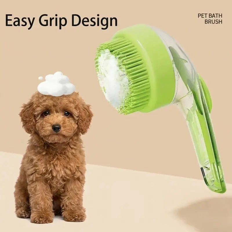 Universal 2-In-1 Pet Bath Brush - Ergo Grip, Plastic Body, Built-In Soap Dispenser, 8In×3In×4In Massage Aid, Reduces Shed While Washing, Boosts Blood Circulation for Dogs & Cats (Home Supplies)