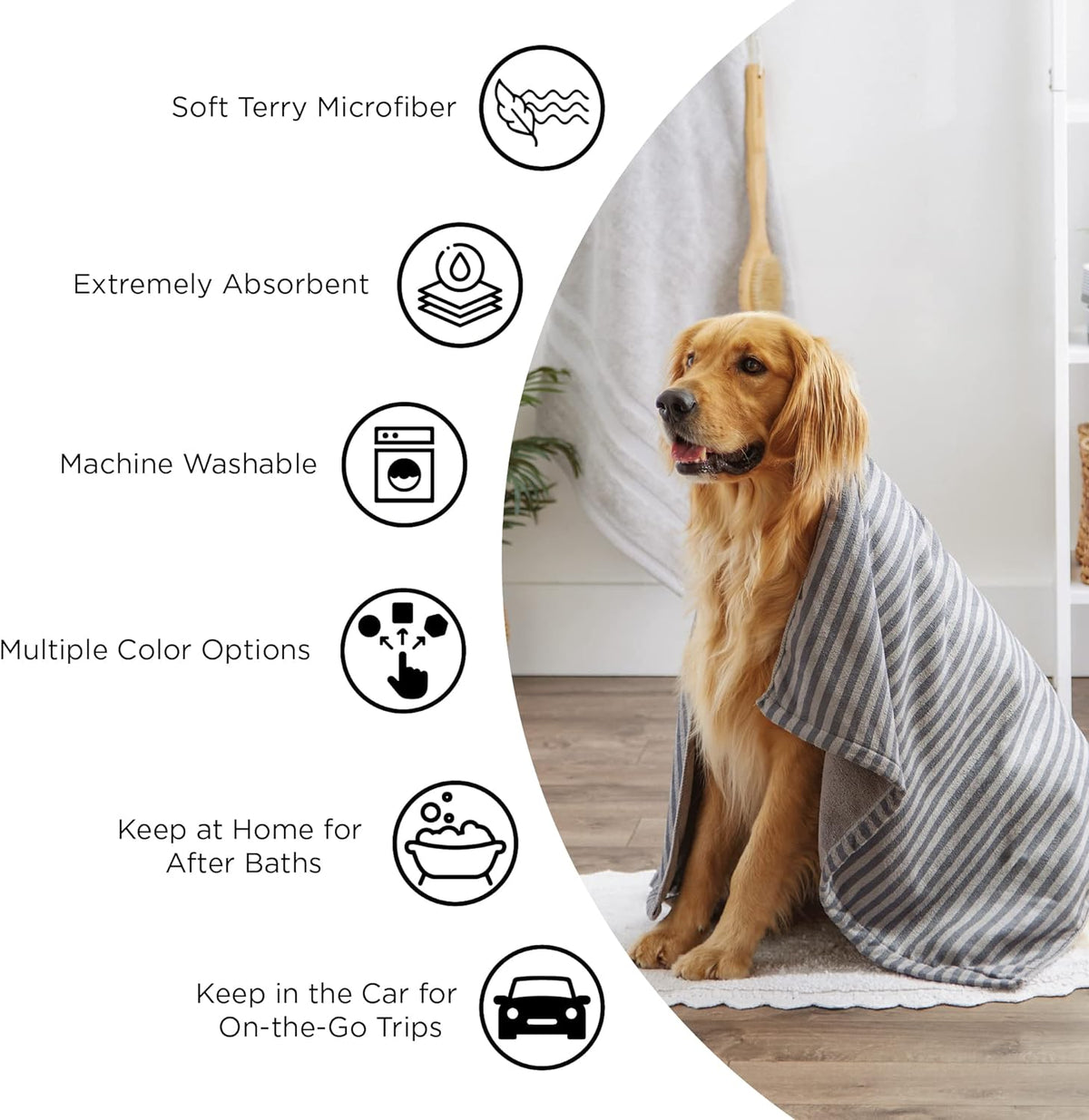 DII Microfiber Pet Bath Towel with Embroidered Paw Print, 44X27.5, Ultra-Absorbent & Machine Washable for Small, Medium, Large Dogs and Cats-Green