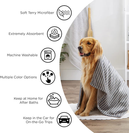 DII Microfiber Pet Bath Towel with Embroidered Paw Print, 44X27.5, Ultra-Absorbent & Machine Washable for Small, Medium, Large Dogs and Cats-Green