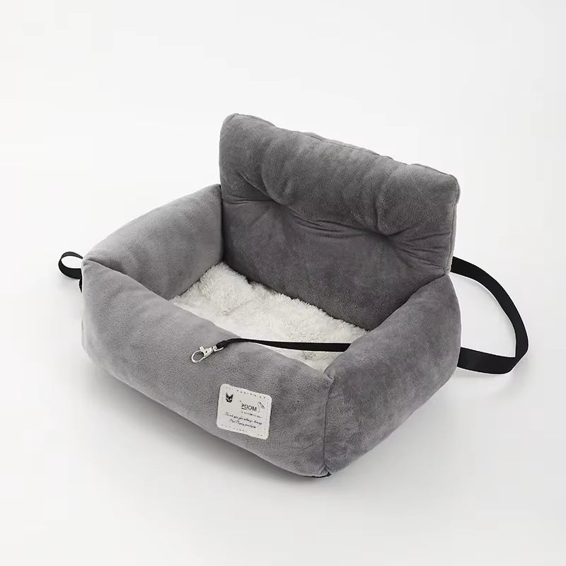 Gray Pet Car Seat for Dogs Cats, Comfortable & Secure Travel Pet Bed with Adjustable Straps, Soft Plush Pet Carrier Seat