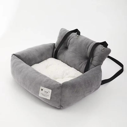 Gray Pet Car Seat for Dogs Cats, Comfortable & Secure Travel Pet Bed with Adjustable Straps, Soft Plush Pet Carrier Seat