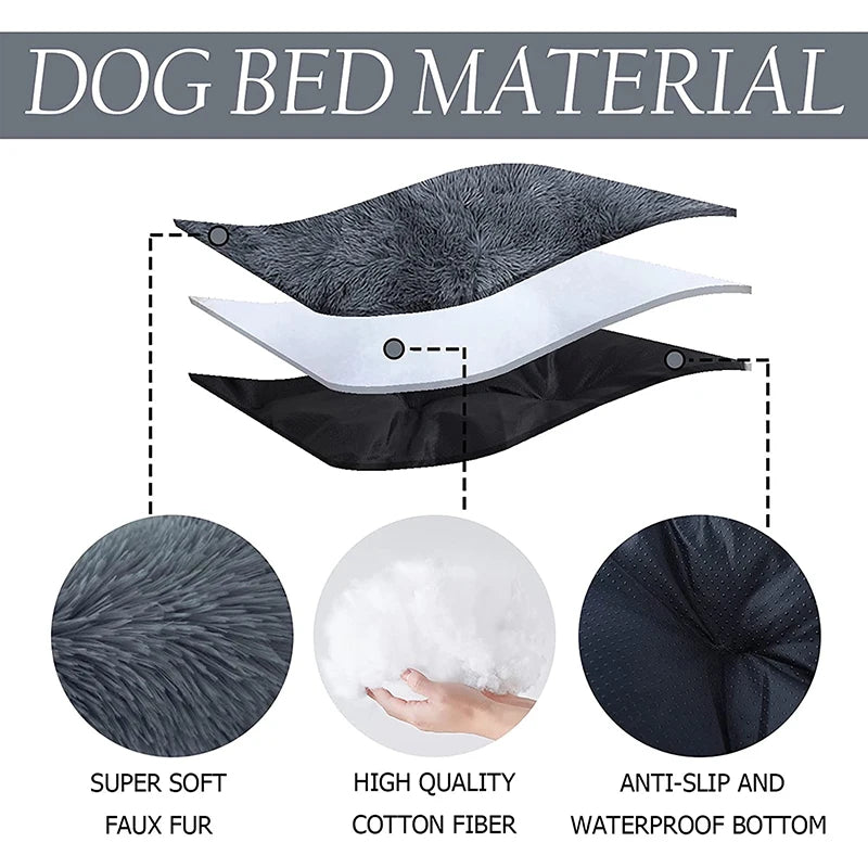 Fluffy Calming Dog Bed Washable Pet Mat Waterproof Anti-Slip Anti-Anxiety Pet Kennel for Large Medium Small Puppy Cats