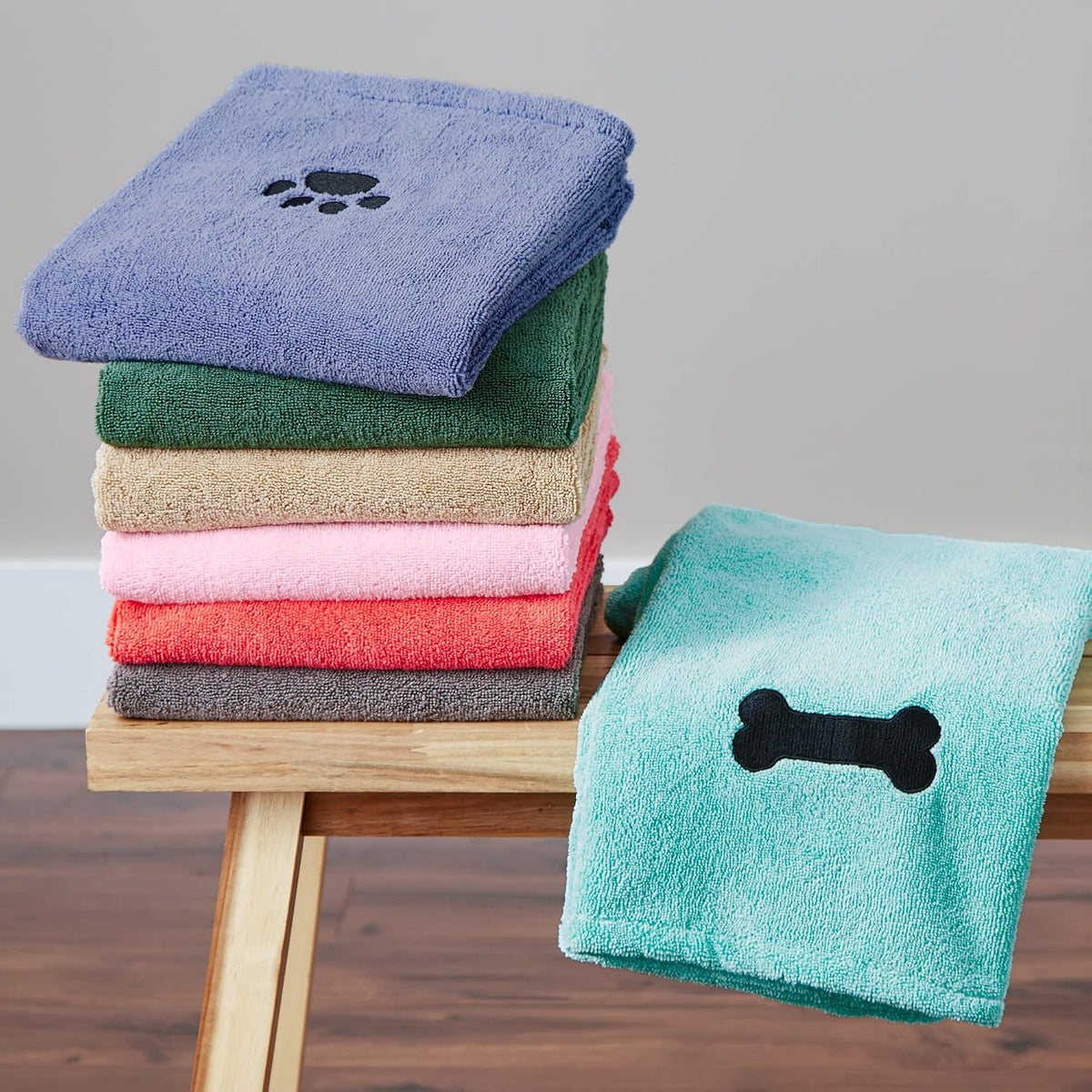 DII Microfiber Pet Bath Towel with Embroidered Paw Print, 44X27.5, Ultra-Absorbent & Machine Washable for Small, Medium, Large Dogs and Cats-Green