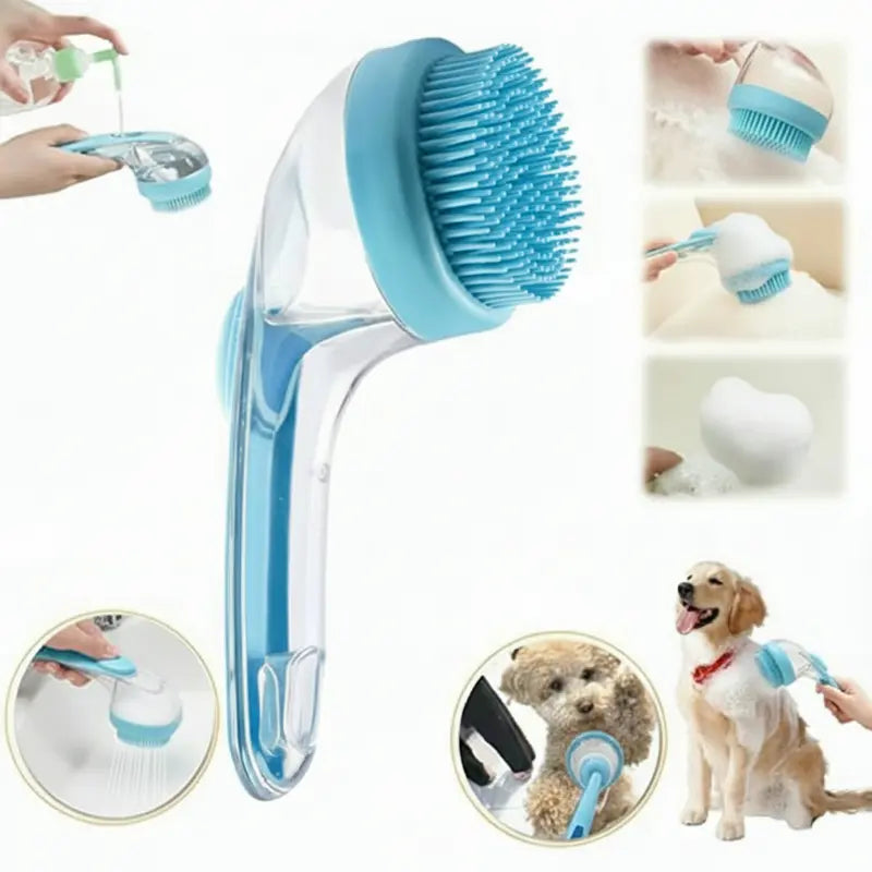 Universal 2-In-1 Pet Bath Brush - Ergo Grip, Plastic Body, Built-In Soap Dispenser, 8In×3In×4In Massage Aid, Reduces Shed While Washing, Boosts Blood Circulation for Dogs & Cats (Home Supplies)