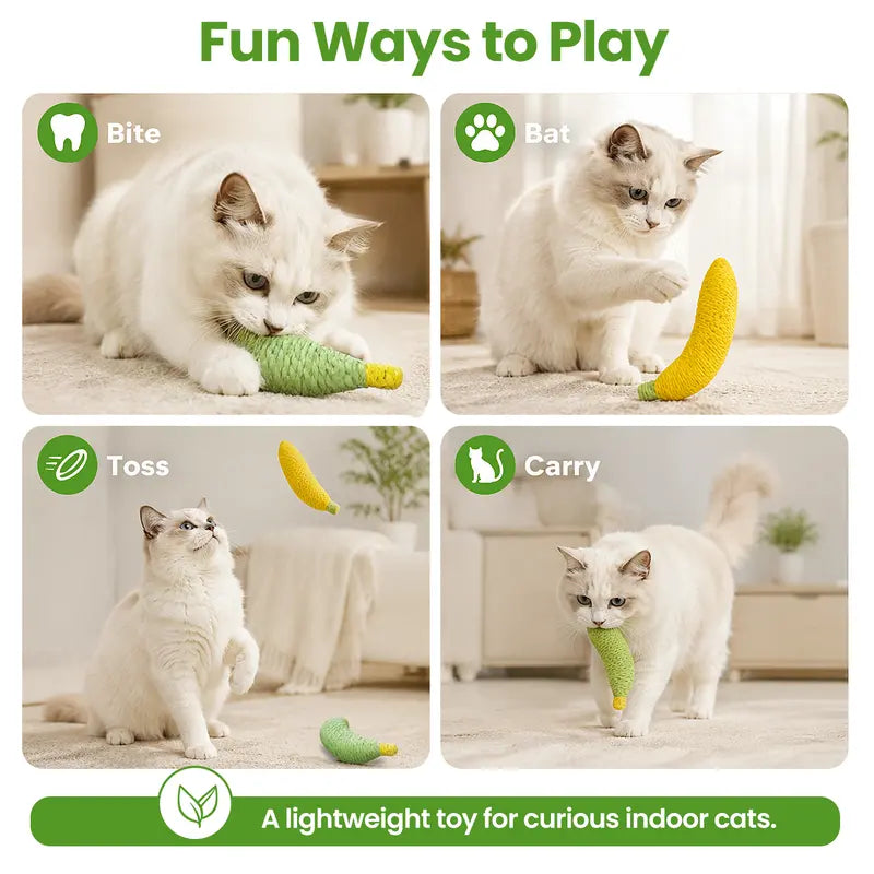 Sisal Banana Interactive Cat Toy - Small, Solid, 40G, Compact, Carryable, Textured for Chew & Bat, Scratching, Indoor Pet Play (Yellow/Green)