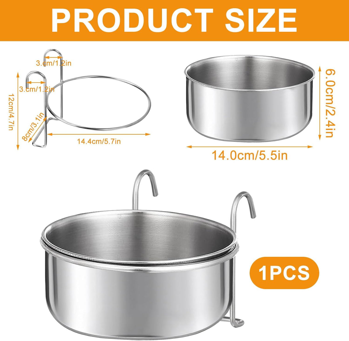 Pet Bowl, Hanging Pet Bowl Sturdy Durable Stainless, Steel Dog Bowls