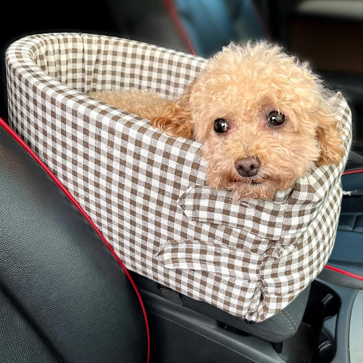 Pet Car Dog Kennel, Universal Dog & Cat Car Seat Cushion, Central Control Pet Bag for Travel, Comfortable and Secure Pet Outing Carrier (Pink, Coffee)
