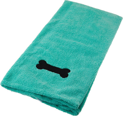 DII Microfiber Pet Bath Towel with Embroidered Paw Print, 44X27.5, Ultra-Absorbent & Machine Washable for Small, Medium, Large Dogs and Cats-Green