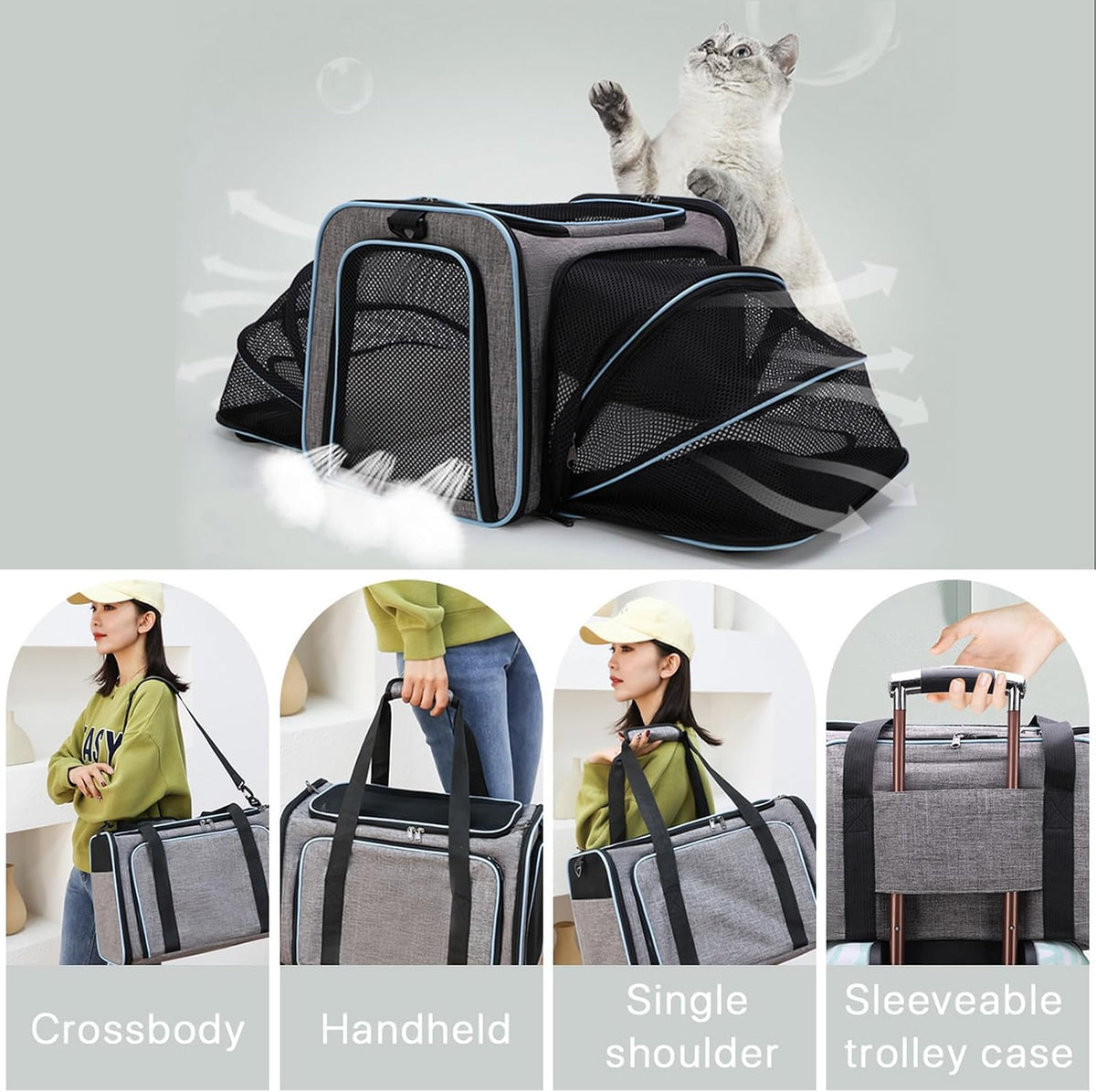 Expandable Pet Carrier, Airline Approved Pet Carrier, Pet Backpack Carrier,For Dog, Cat, Puppy, Kittens Travel Friendly with Comfortable Fleece Bed