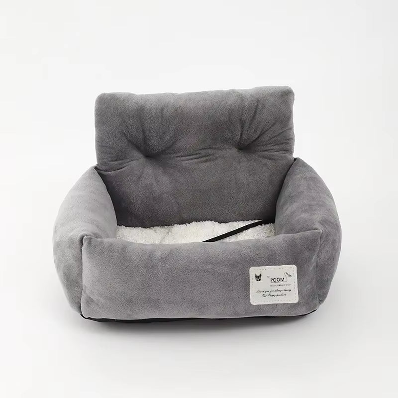 Gray Pet Car Seat for Dogs Cats, Comfortable & Secure Travel Pet Bed with Adjustable Straps, Soft Plush Pet Carrier Seat
