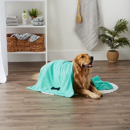 DII Microfiber Pet Bath Towel with Embroidered Paw Print, 44X27.5, Ultra-Absorbent & Machine Washable for Small, Medium, Large Dogs and Cats-Green